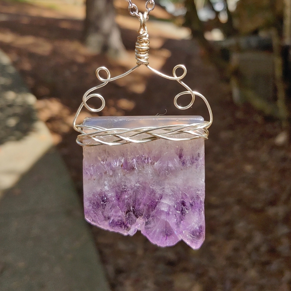 Elven Amethyst & Silver Hand Wire-Wrapped Necklace